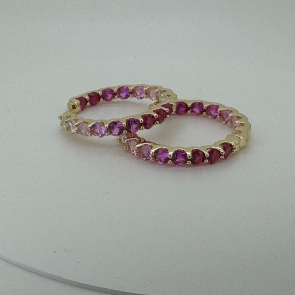 Sterling silver 14k gold overlay pink ombré hoop earrings